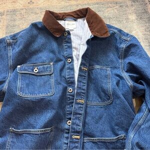 Aerie Blue Denim Jacket with Brown Collar